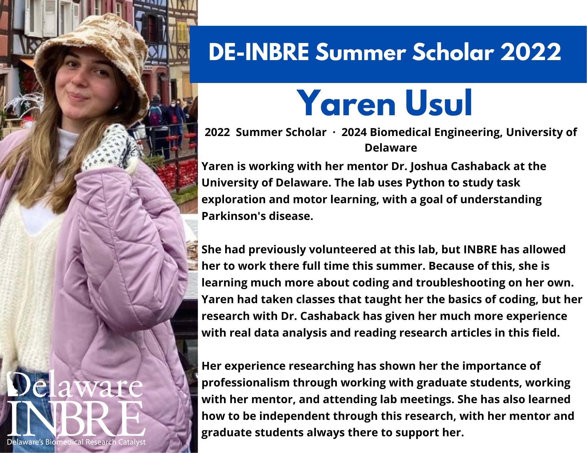 Portrait of DELAWARE: Meet DE INBRE summer scholar Yaren Usul