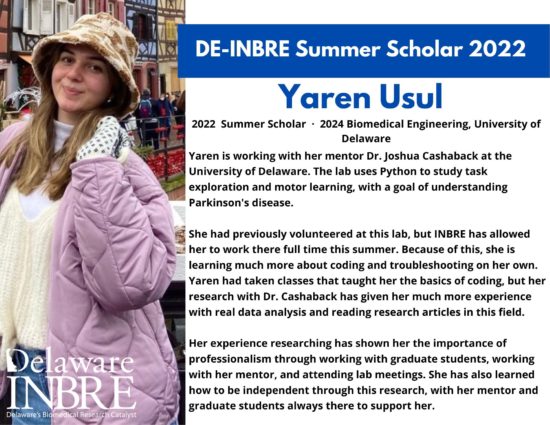Portrait of DELAWARE: Meet DE INBRE summer scholar Yaren Usul
